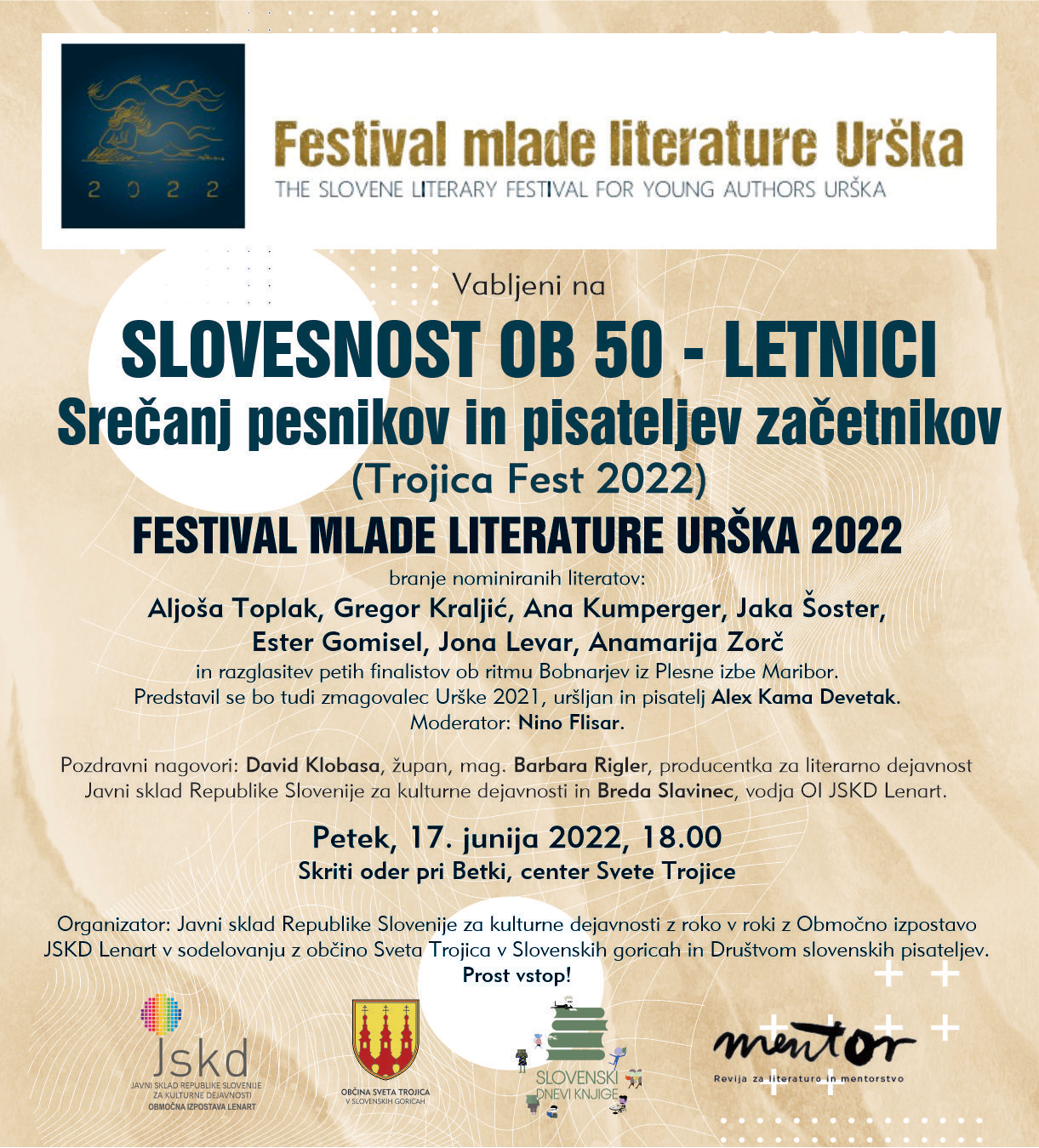 Festival mlade literature Urška KULTURNI UTRIP