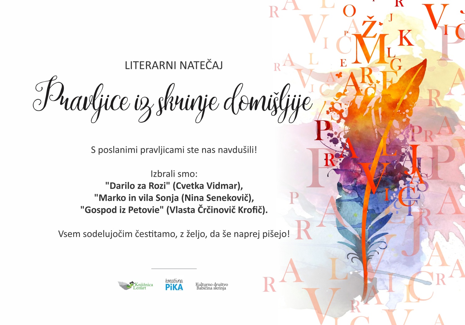 NATEČAJ Pravljice iz skrinje domisljije NAGRAJENKE WEB